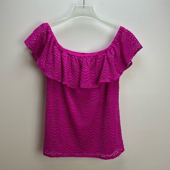 Lilly Pulitzer Pink La Fortuna Lace Top Small 25603 Soft Off the Shoulde… - Picture 12 of 14